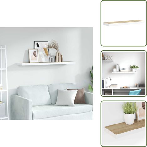 Schweberegal Eichen-Optik und Weiß 80x23,5x3,8 cm MDF - Schweberegal - Wandregal - Regal - Holzregal - Eicheneffekt (1/5)