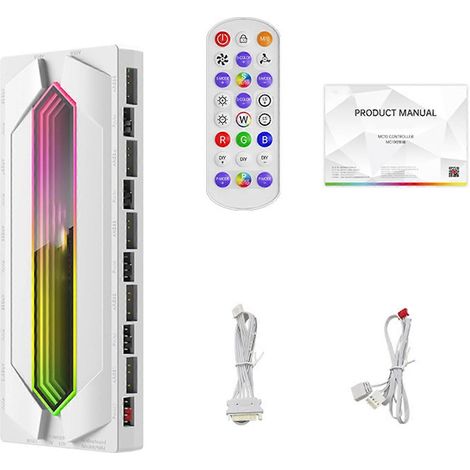 Contrôleur magnétique multi-interface pour ventilateurs PC, compatible avec 12 ventilateurs ARGB et 10 ventilateurs PWM, avec télécommande, blanc (blanc) (1/5)