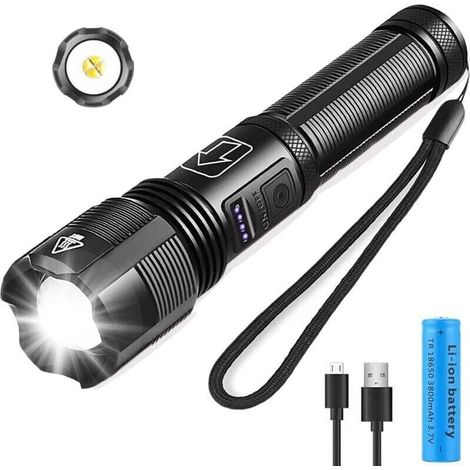 Lampes Torches LED XHP50 3000 Lumens - Pile 18650 Rechargeable 3800mAh - Zoom/Étanche/5 Modes - pour Camping, Randonnée, Urgences (1/4)