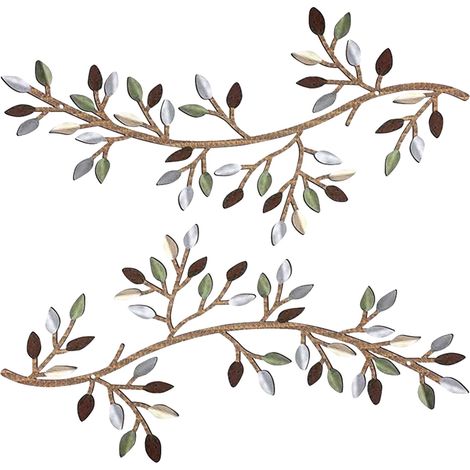 Feuille Murale - Sculpture En Fer Forgé Forme De Branche D'olivier - Décoration Murale Pour Chambre À Coucher Salon Extérieur - 2 Pièces (1/5)