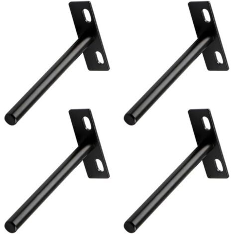 Set aus 4 robusten, schwarzen, verdeckten T-förmigen Wandhalterungen für versteckte Holzregale. (1/4)