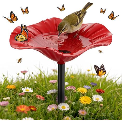 Abreuvoir Oiseaux Extérieur sur Pied 60CM, Mangeoire Oiseaux Extérieur en Métal, Vasque de Jardin Décorative, Alimentation et Eau pour Oiseaux Sauvages, Support Fleur pour Terrasse, Pelouse et Cour (1/5)