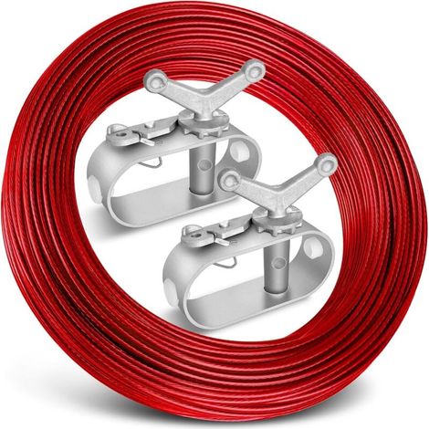 Kit câble et treuil – 2 treuils + 30 mètres de câble en acier plastifié rouge pour la protection hivernale des piscines souterraines. (1/5)