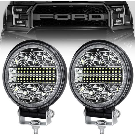 phare de travail led tracteur 2 x 102W 4 "LED Projecteur Ronde Phares Longue Portee led IP68 Spot Flood Lumière de recul pour Voiture Camion Tracteur SUV Bateau