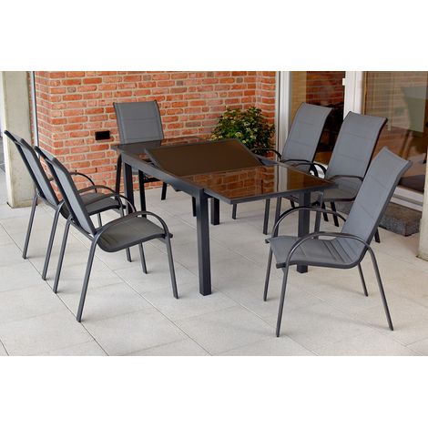 Amalfi Set 7tlg 6 Sessel Tisch 140(200)x90cm Alu/Textil
