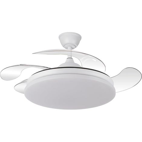 Ventilador de techo KALA blanco con LED, aspas retráctiles transparentes, motor CC silencioso, mando a distancia, luz regulable de 59 W, 6980 lm, 6 velocidades, modo verano/invierno, Ø 107 cm (1/5)