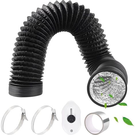 Tuyau D'evacuation Flexible en Aluminium PVC Ø 80mm 2m Noir avec Ruban Aluminium 50mm x 5m et 2 Colliers de Serrage Tuyau Ventilation pour Climatisation Sèche-linge Hotte Aspirante (1/5)
