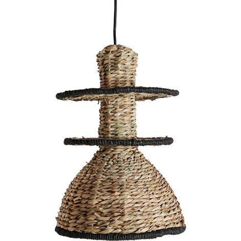 Suspension Boho Chic en Fibre Naturelle - Noir ébène et beige naturel tressé (1/5)