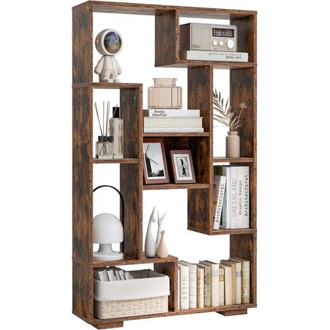 GOPLUS Bibliothèque Meuble de Rangement, Étagère Bureau en Bois pour Salon 70 x 20 x 120 CM, 9 Étagère Cube Ouverte, Kit Anti-basculement, Organisateur pour Chambre, Bureau, Charge 25KG (Café) (1/5)