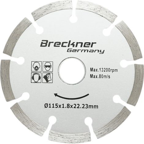 Disco diamantato segmentato 115x1,8x22,23 mm, taglio a secco per calcestruzzo, pietra, mattoni Breckner Germany (1/4)