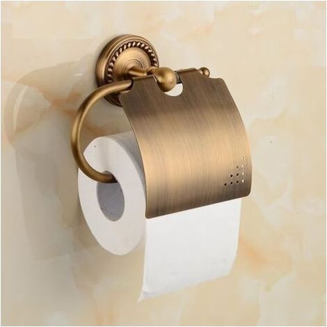 Porte-papier toilette vintage en laiton avec couvercle – Rouleau de papier toilette mural vintage (laiton antique) (1/5)