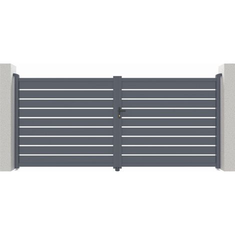 Portail battant ajouré aluminium 350x176 cm – Couleur anthracite – Lames de 1.2 mm – Installation facile – Résistant aux intempéries – X-Metal