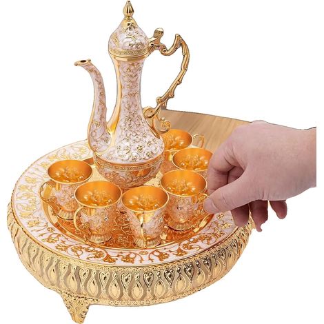 Juego de cafetera, Capacidad: 250 ml, Altura: 31 cm, Número de tazas: 6, Capacidad por taza: 25 ml, Tamaño de la bandeja: 25 cm de diámetro x 7 cm de altura (1/5)