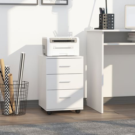 Caisson de Bureau Rangement Bureau sur Roulettes 3 Tiroirs Verrouillables 40 x 40 x 61,5 centimètres Blanc