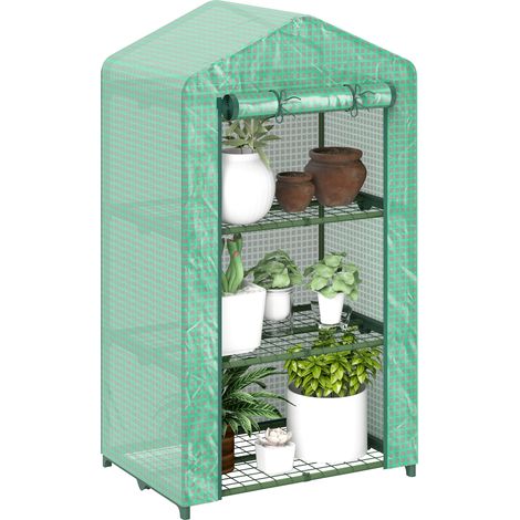 Serre de jardin, 3 niveaux, avec porte, en métal, vert, 69 x 49 x 125 cm, pour jardin et terrasse, format pratique, style facile à associer (1/5)