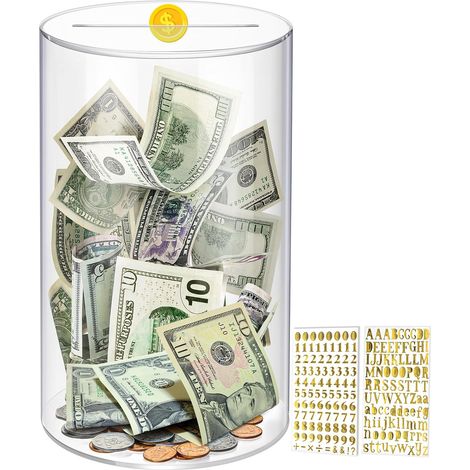 Extra großes Sparschwein für Erwachsene und Kinder, transparentes Sparschwein und Münzfach aus Acryl, 4,1 Liter Fassungsvermögen - muss zum Öffnen zusammengedrückt werden (15 x 25,5 cm) (1/5)