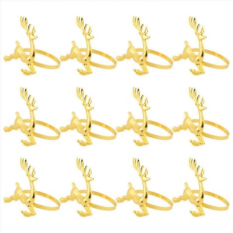 Lot de 12 ronds de serviette de Noël en alliage, motif cerf, pour la décoration de table. (1/5)