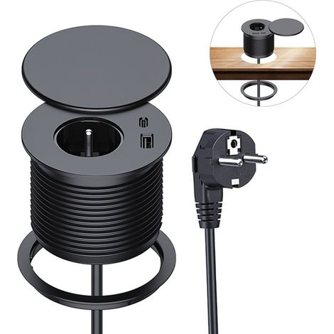 Regleta de escritorio - Cargador USB de escritorio - Enchufe empotrado - Interfaces USB + Tipo C - Puerto de carga rápida de 18 W - Tapa deslizante - Protección contra fugas (1/5)