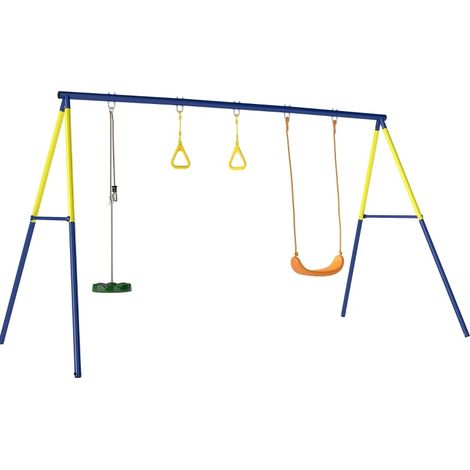 Balancelle 3-en-1 pour enfants en métal avec anneaux de gymnastique et balançoire debout, charge 150 kg, 285x160x181 cm (1/5)