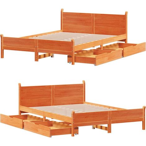 Cama sin colchón madera maciza de pino marrón cera 120x200 cm vidaXL (1/4)