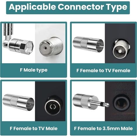 Antenna FM per Hi-Fi, antenna radio DAB, antenna TV telescopica da 75 Ohm, connettore F per interni con 3 adattatori da F a TV, da F a 3,5 mm maschio per mini sistema radio (1/4)