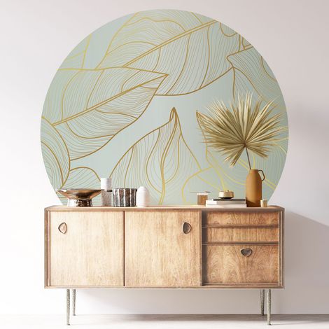 Sticker mural rond / cercle - Motif botanique - Diamètre 70 cm - Adhésif + Protection MATE (1/3)