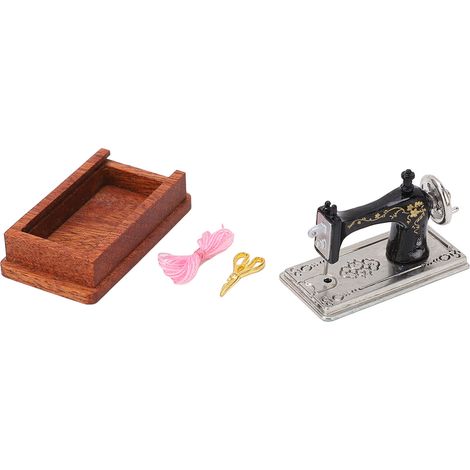 Machine à coudre miniature pour maison de poupée, style vintage, réaliste, échelle 1/12, modèle décoratif, marron foncé (1/5)