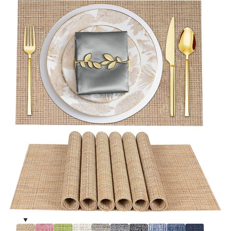 6 Sets de Table Lavable PVC Vinyle Dessous Assiette de Dîner Durables Napperon Rectangulaire Intérieure/Extérieure 6 Pièces 02-Beige (1/5)