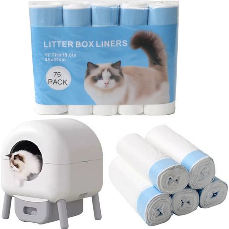 Sac Pour Litière - 75 Pièces - Biodégradable - Avec Cordon De Fermeture - Compatible Toutes Litières - Pour Chats (1/5)