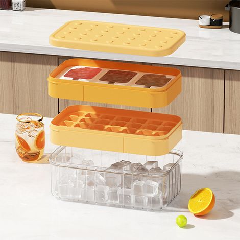 Moule à glaçons 2 en 1 multifonctionnel en silicone avec boîte de rangement, orange (1/5)