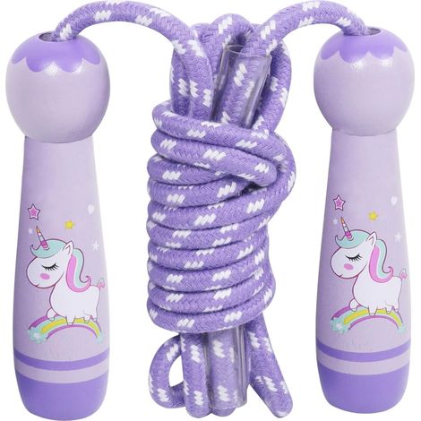 Kids Skipping Rope with Wooden Handle Cartoon Unicorn Speed Rope Adjustable Cotton Rope for Boys and Girls Sports Training (1/5)