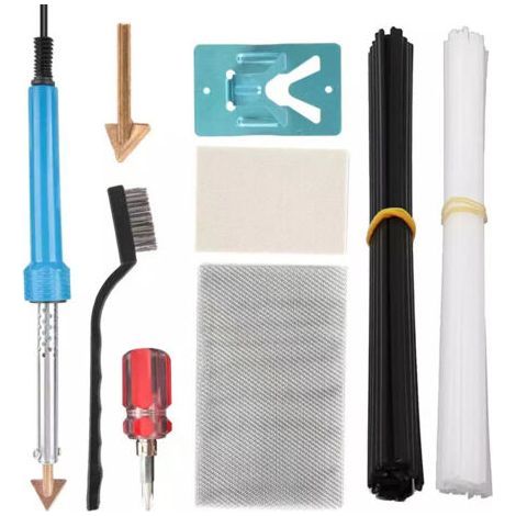 Kit soudage plastique 80W avec support  Baguettes, treillis inox, papier verre, tournevis  Réparation fissures pare-chocs auto, kayak  Soudeur portable pour plastique- (1/5)