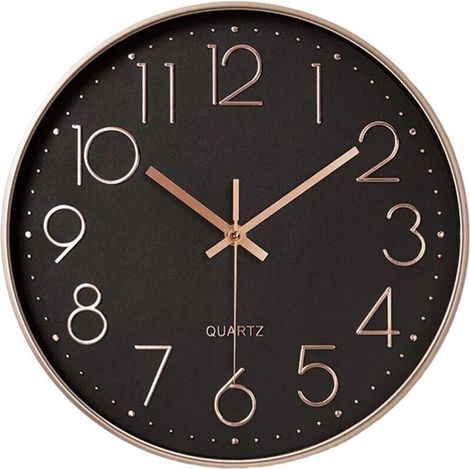 Horloge Murale Moderne Silencieuse à Quartz 25cm - Chiffres Surdimensionnés Ronde (Or Rose)