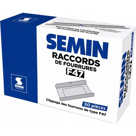 SEMIN Raccord de Fourrure RAC 47 - Boîte de 50 Pièces - Acier Galvanisé - Compatible Fourrures 45 et 47 mm - Jonction Profilés pour Plafond Plaque de Plâtre - Pose Rapide