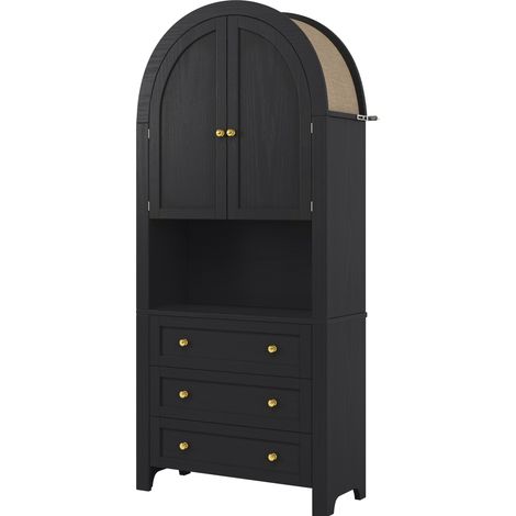 Aparador alto arqueado con 3 cajones y puertas 70 x 35 x 180 cm MDF negro HOMVRA (1/5)