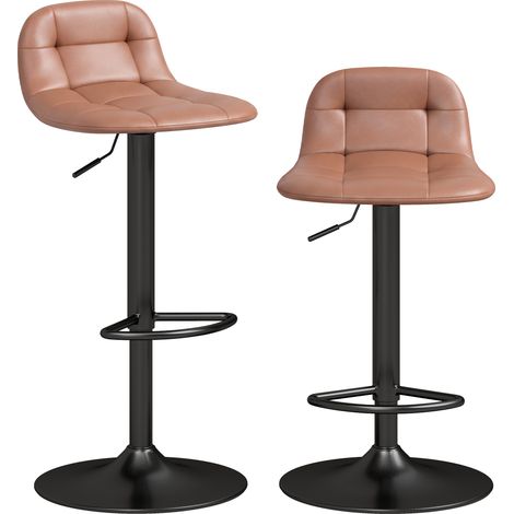 Tabouret de bar - HOMCOM - lot de 2, rétro-industriel, hauteur réglable, pivotant 360° - cuir PU - 40x41,5x76-98cm - marron foncé (1/5)