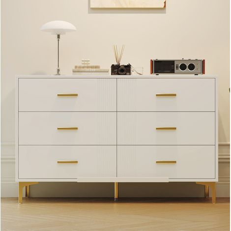 Cómoda con 6 cajones almacenaje blanca MDF OKMYHOME (1/5)