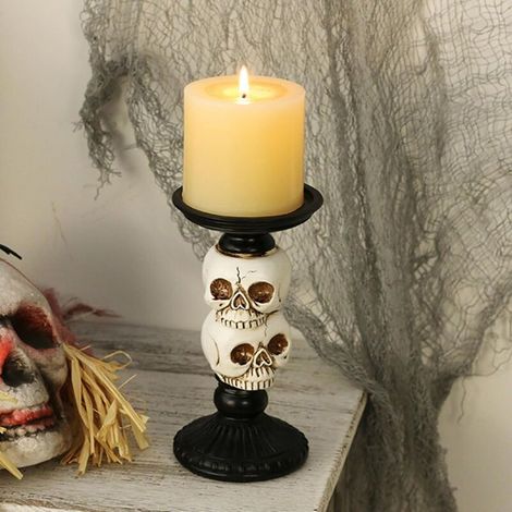 Bougeoir Crâne, Bougies Halloween Candélabre, Bougeoir Résine, Photophore en Forme de crâne Effrayant pour Bougie avec Image de crâne effrayante pour décoration de d'halloween (1/4)