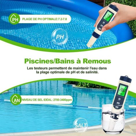 Ph Metre, 5 en 1 PH/TDS/EC/Salinité/Thermomètre, Testeur ph à Écran LCD, Compensation Automatique de la Température, Ph Metre Electronique, Adapté à l'Eau Potable, Aquariums, Piscine (1/5)
