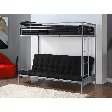 Letto a soppalco con divano letto 90 x 190 cm Metallo Argento + Futon Nero - MODULO V (1/4)