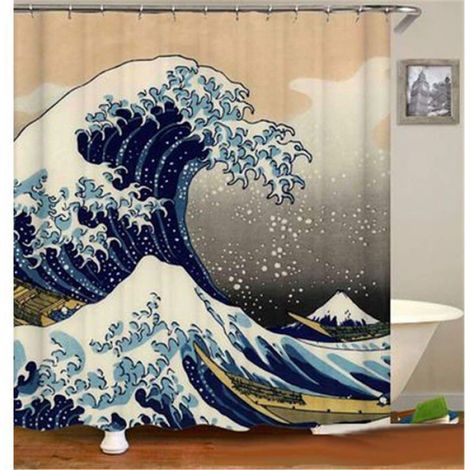 Rideau de Douche - - Kanagawa - Tissu Nautique Imperméable - Lavable - Crochet Inclus ENEVAOCT (1/4)
