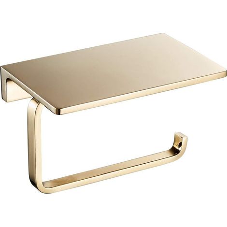 Luxury Hotel Style Solid Brass Toilet Paper Holder and Toilet Roll Holder with Cell Phone Slot, Polished Gold (1/5)