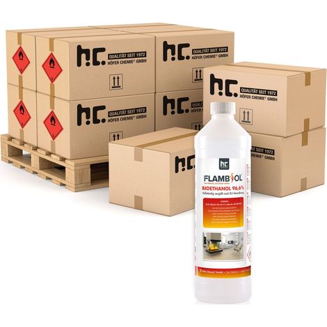 240x 1 L FLAMBIOL® Bioethanol 96,6% Premium für Ethanol-Tischkamin in Flaschen