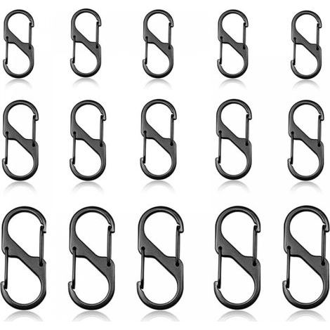 15 moschettoni tipo S, moschettoni bimetallici, moschettoni in plastica nera, moschettoni a doppia apertura (1/4)