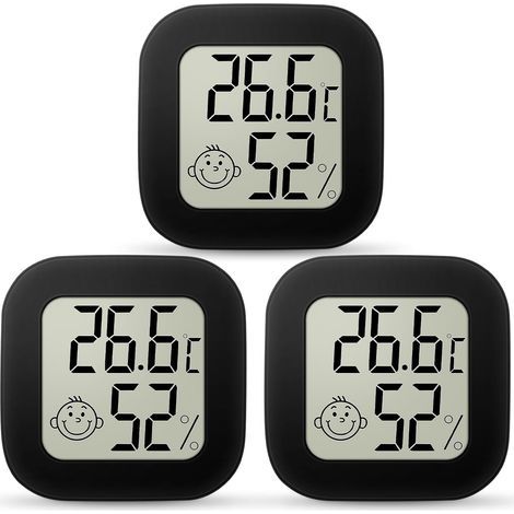 Indoor Thermometer Hygrometer, 3PCS Mini LCD Home Thermometer, Temperature and Humidity Monitor, Level Indicator, Suitable for Children's Rooms, Home, Office (Black) (1/5)
