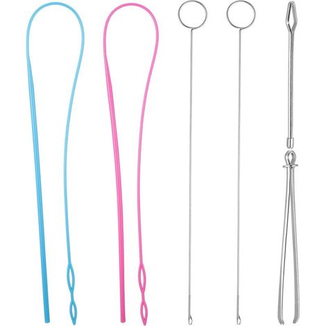 6 Pièces Kit de Boucle de Couture, Comprenant Crochet de Tourneur de Boucle Enfile-Cordon Flexible Pince à Épiler en Métal Outil de Tourneur à Boucle Long avec Verrou pour DIY Accessoires de Tri
