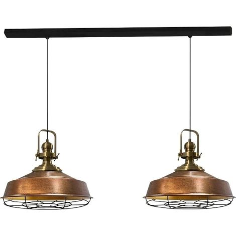 bamyum Asletl Suspension Luminaire Industrielle Rétro en Metal Lot de 2, Lustre de Salon Vintage, Éclairage de Plafond pour Chambre, Cuisine, Lampe Suspendue Tono Cuivre