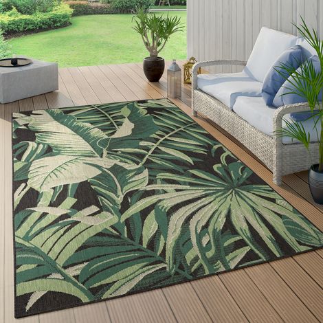 Paco Home Outdoor Teppich Wetterfest Balkon Palmen Dschungel Florales Boho Muster Grün 100x200 cm, Schwarz 5