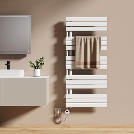 EMKE Elektrischer Badheizkörper 132 x 60 cm 800 W Weiß Handtuchwärmer mit WiFi Tuya App-Steuerung IPX4 4 Modi