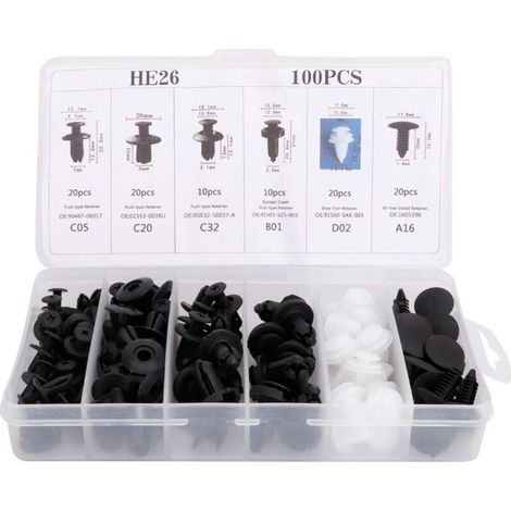 100 pièces clips de fixation ensemble de rivets de réparation de voiture clips de fixation de voiture 100 pièces clips de garniture de panneau de carte de porte de voiture kit de rivet de retenue de f (1/5)